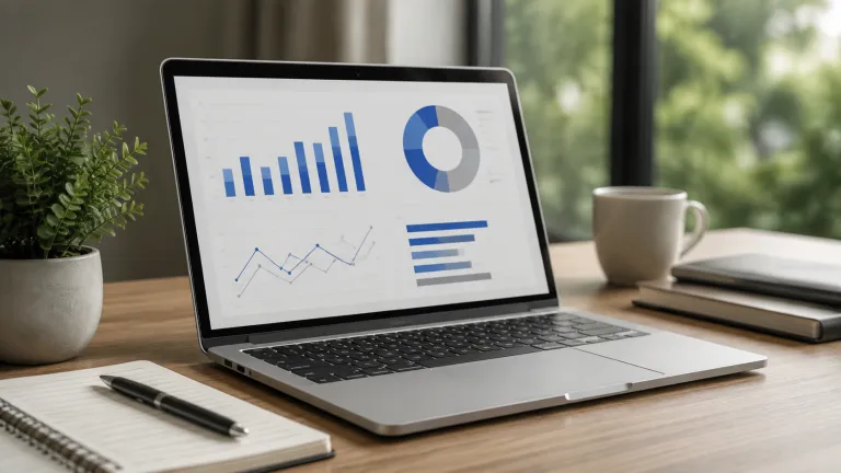 A laptop displaying CRM analytics dashboards and performance charts representing how businesses measure AI ROI in CRM through data-driven insights.