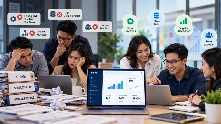 CRM field design best practices showing how simplified data entry forms, clear field definitions, and stage-based requirements improve data quality and business decisions.